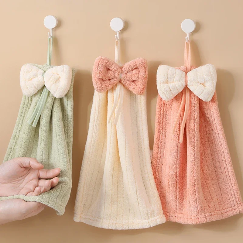 Bowknot Hand Towels for Kitchen Bathroom Microfiber Coral Velvet Soft Handkerchief Home Quick Dry Absorbent Dishcloth Breathable 1