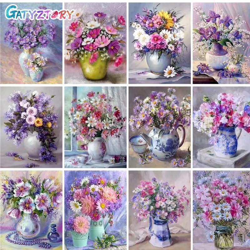 

GATYZTORY 60x75cm Painting By Numbers Diy Gift Handmade Purple Flowers For Adults Coloring By Numbers Home Decoration On Canvas