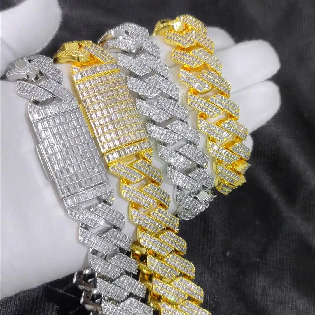 アクセサリー glitter 19mm iced out chain 60cm Iced Out 14mm Prong Cuban Link Chain Necklace For Women