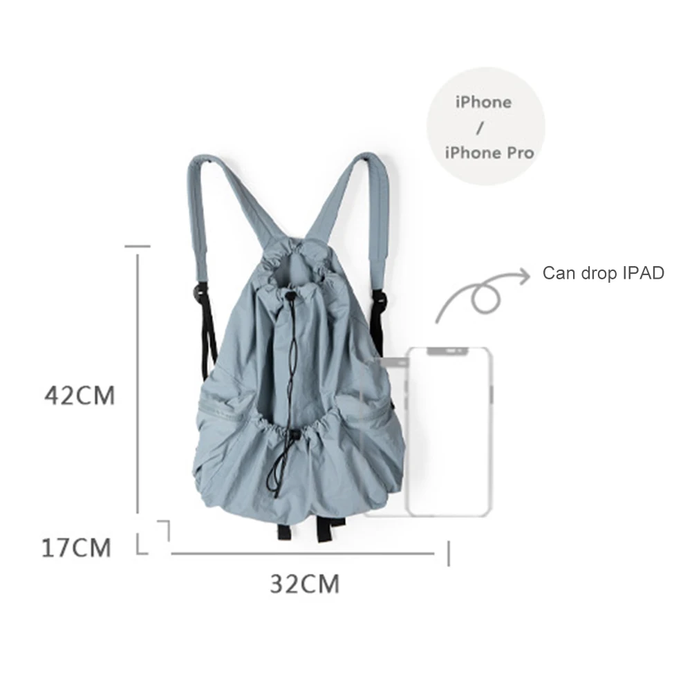 Women Backpack Drawstring Fashion Travel Nylon Backpack Ruched Outdoor Sports