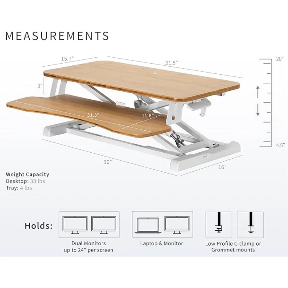 Desk Converter, K Series, Height Adjustable Sit to Stand Riser, Dual Monitor and Laptop Workstation with Wide Keyboard Tray 6