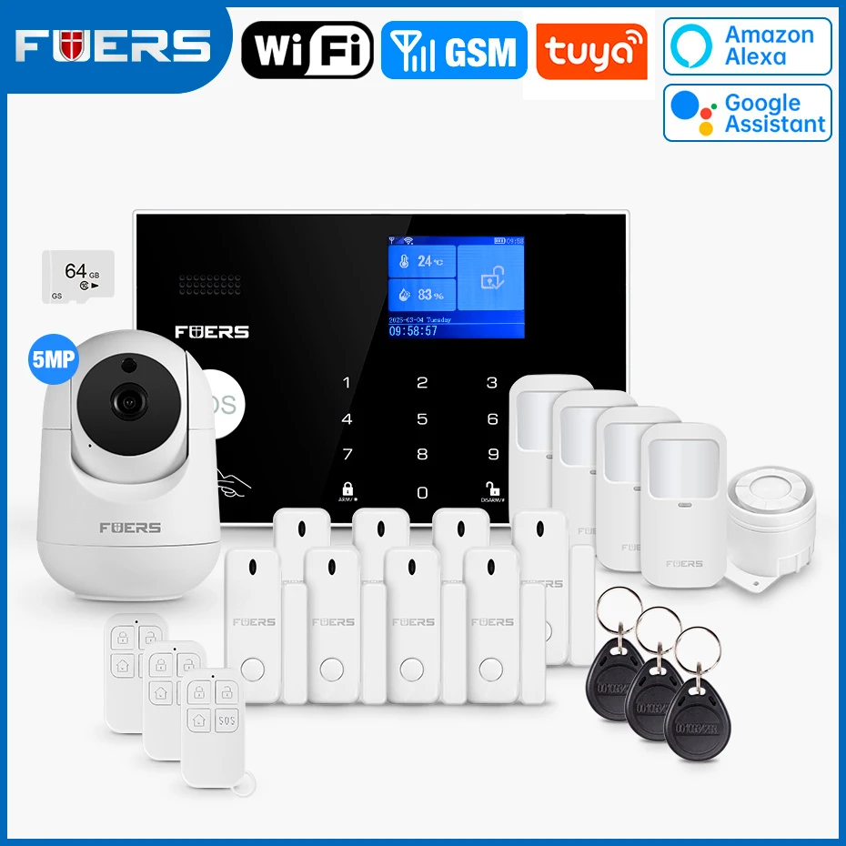 FUERS WIFI GSM Wireless Home Burglar Security Alarm System Tuya APP ควบคุมไซเรน Motion Detector PIR เซ็นเซอร์ควัน 1