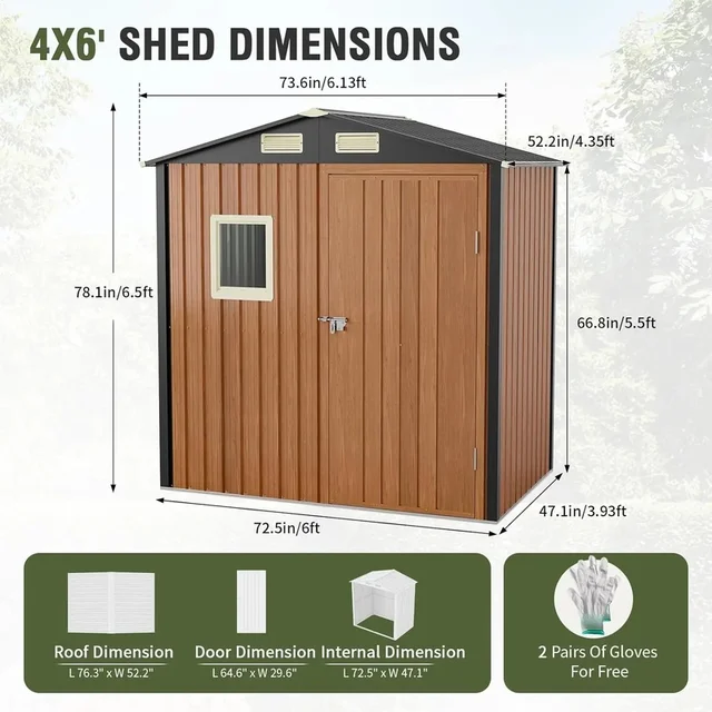 Abri de rangement extérieur en métal 6x4 pieds, hangar de jardin verrouillable avec fenêtre, construction verticale de stockage d'outils pour patio et vélo. 3