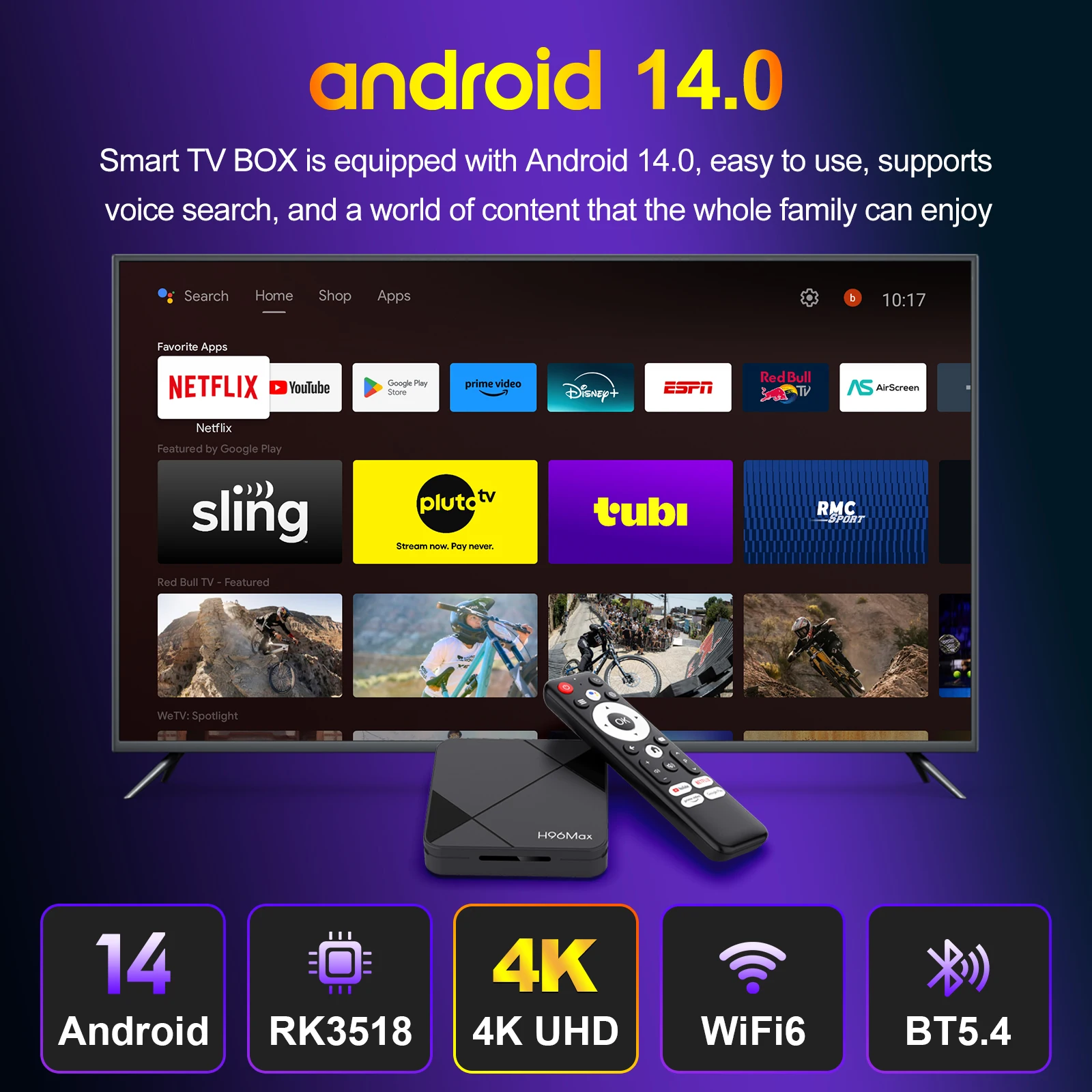 H96Max RK3518 4K TV Box Android 14 Quad Core WiFi6 BT5.4 Google Voice Assistant with New Geometric Lens Design Set Top Box - Imagen 2