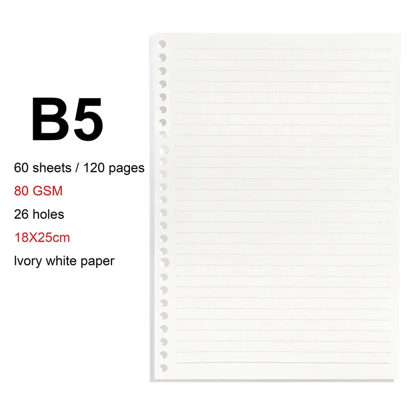 A4/B5/A5 Loose Leaf Refill Binder Notebook Blank/Line/Grid/Cornell Replacable Metal Ring Office&School Supplies Stationery - Image 28