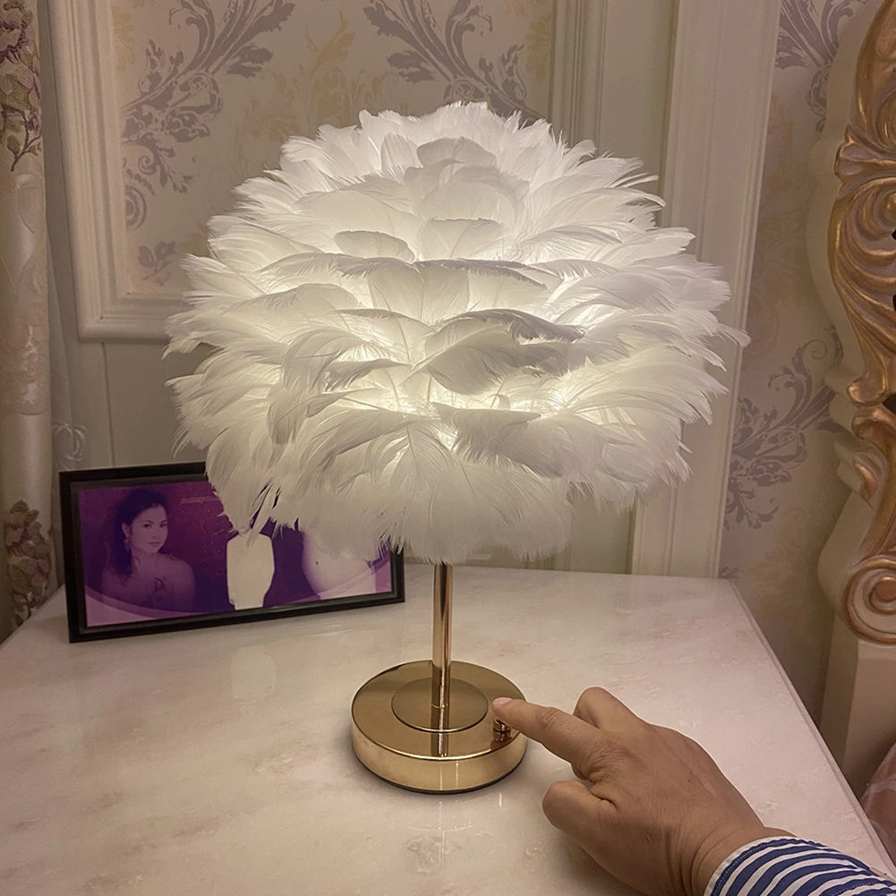 Goose Feather Table Lamp Night Light Bedroom USB Rechargeable Bedside Lamp Touch Control LED Desk For Wedding Home table lamp,led night lamp