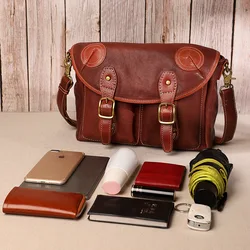 Waterproof shockproof handmade vintage style PU shouider crossbody messenger bag camera bag 20211230-C1