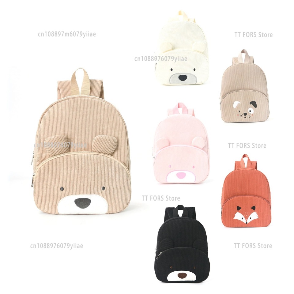 Cute Toddler Backpack Cartoon Bear Corduroy Large Capacity Backpack Suitable for Preschoolers Birthday Holiday Gifts