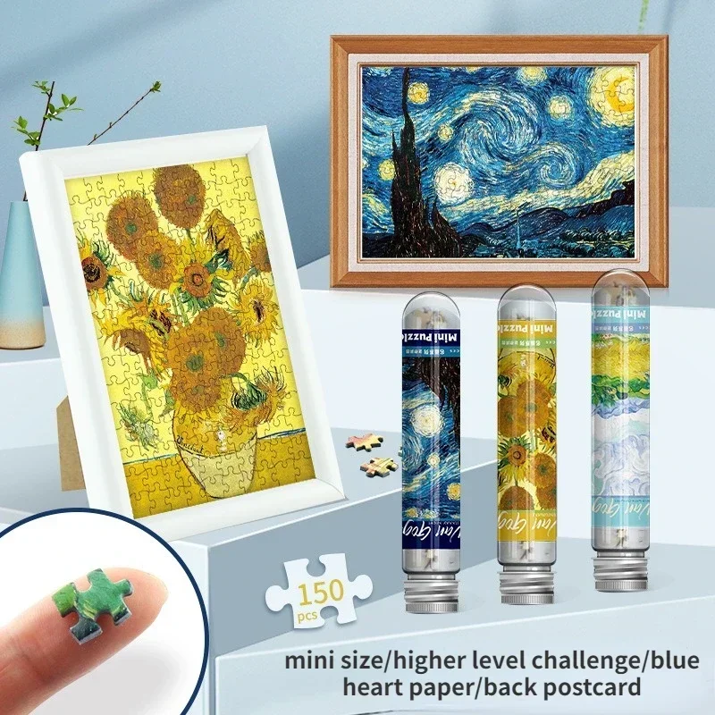 10*15cm 150 Pieces Mini Jigsaw Puzzles Adults Kids Wheatfield Van Gogh Plant Series Painting Capsule Tube Intelligent Game Toys 4