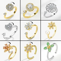 Crystal Anxiety Relief Ring For Women Spinner Fidgets Love Heart Birthday Party Gift Engagement Rotating Rings Anillos Mujer