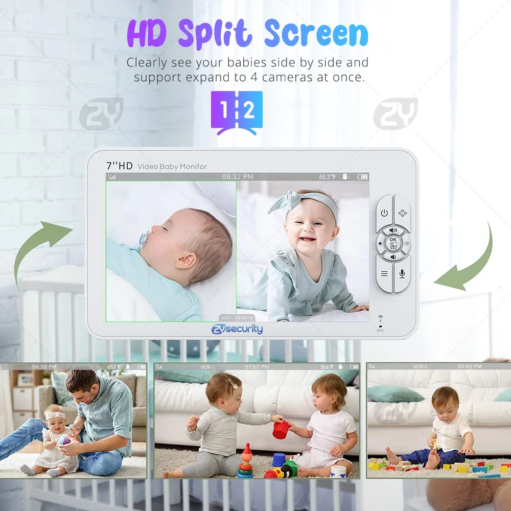 Baby Monitor with 2 Cameras 7" Large Display Audio and Video Surveillance 2-Way Talk 4000mAh Battery Infrared Night Vision VOX Sd03bf5d79f2745bb8ccacaa4e0b73205x