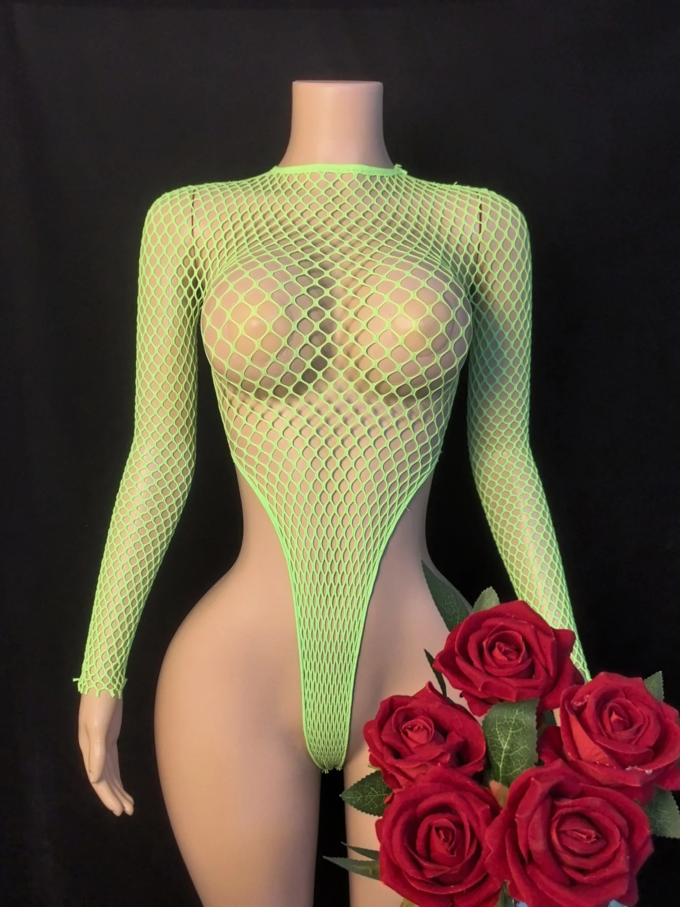 Erotic Women Sexy Fishnet Hollow Swimsuit High Fork Thongs Sexy See-Through Exotic Bikini Underwear Transparent Bodysuits