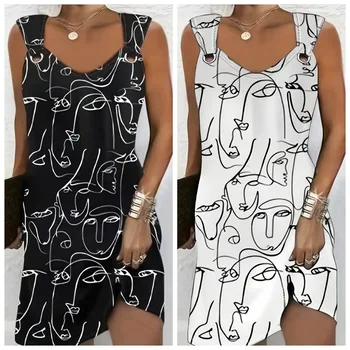 2025 Summer Street Fashion Printed 3D Abstract Pattern Button Design Dress 1