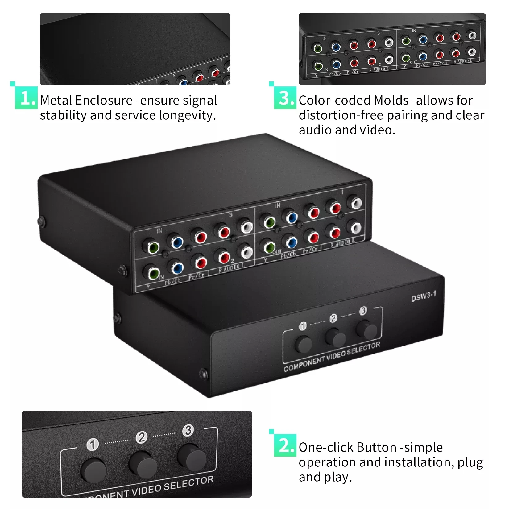 3x1 RGB component Switch selector Video Audio Switch 5 RCA 3 Way Ypbpr RGB Component AV Box for Wii PS2/3 Xbox DVD Player rca audio switch