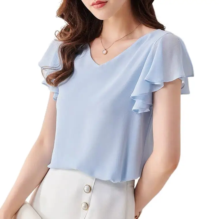 

Korean Fashion Chiffon Shirts Women Blouses & Shirts butterfly Sleeve Summer Office Blouse White Shirt Top Blusas