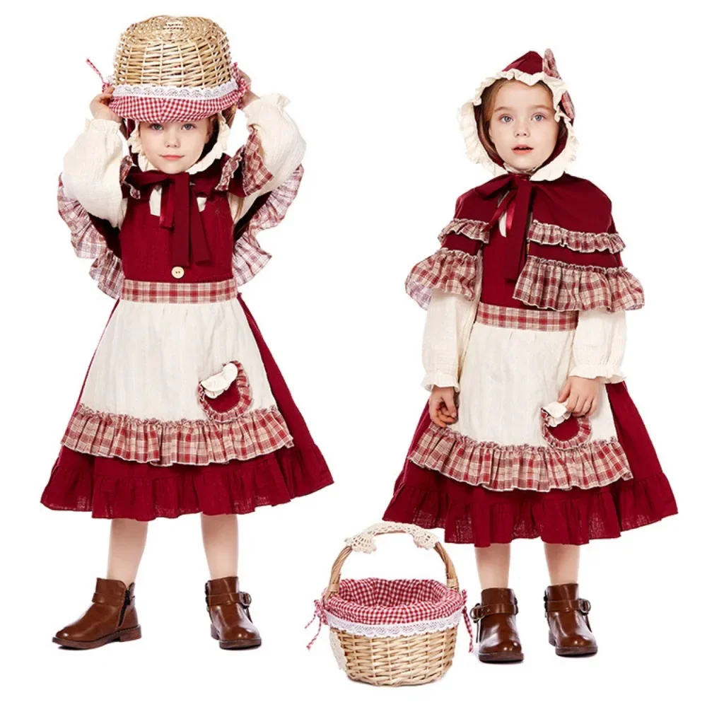 Girls Oktoberfest Dress Little Red Horseback Riding Cosplay Costume German Bavarian Bodycon Dress 4 Piece Set