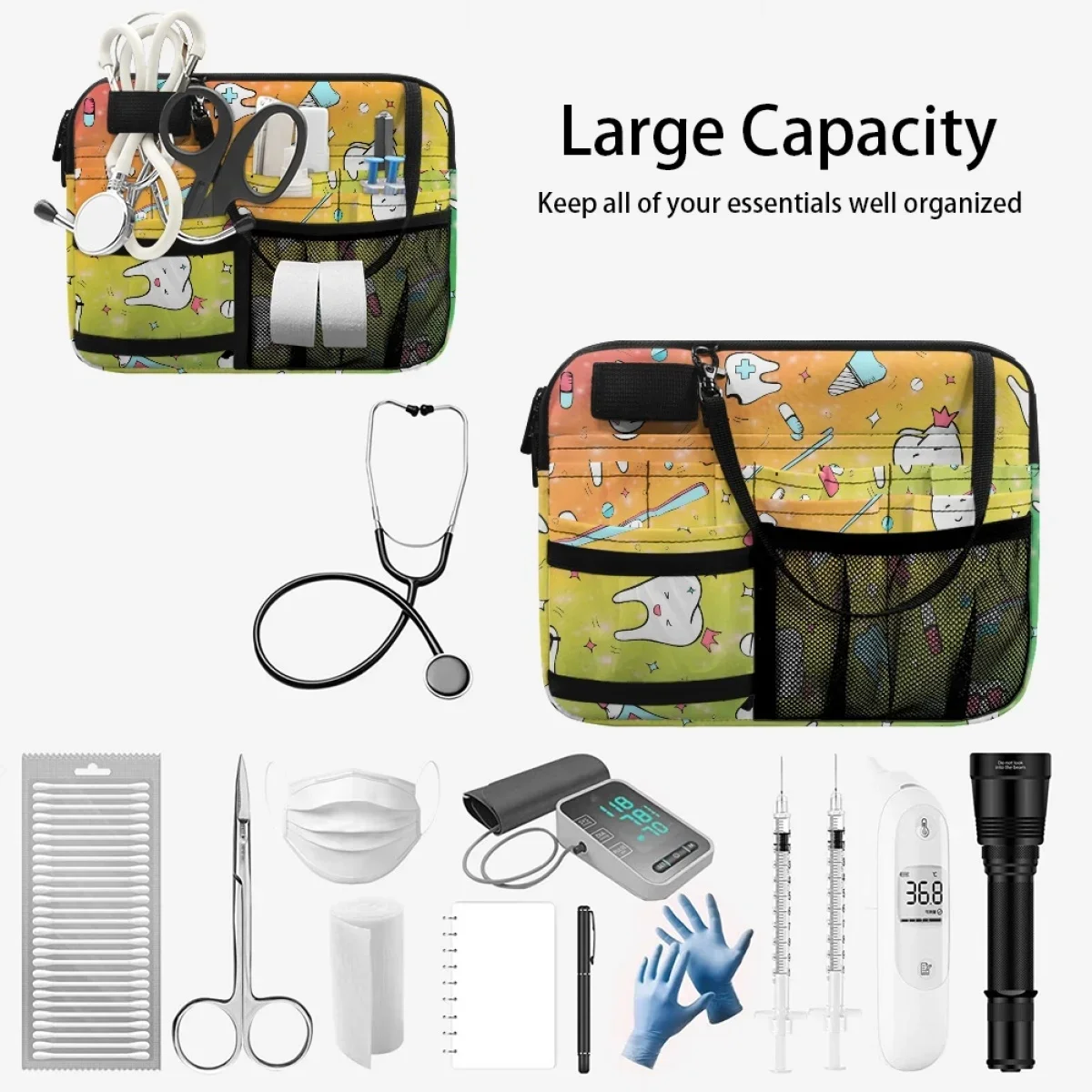 Gradient Dental Nurse Printing Portable Waist Bags Practical Medical Hospital Work Multi-Pocket Casual Belt Bags Bolsa Feminina