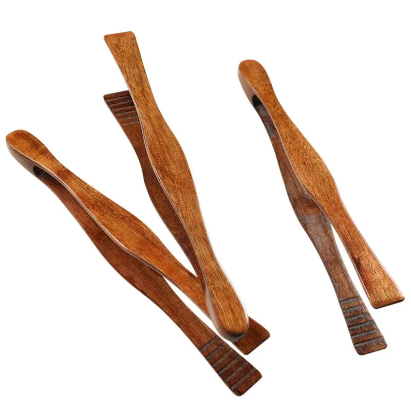 Food Tongs 1pc Wooden Kitchen Tongs Salad Serving BBQ Meat Bread Toast Clip