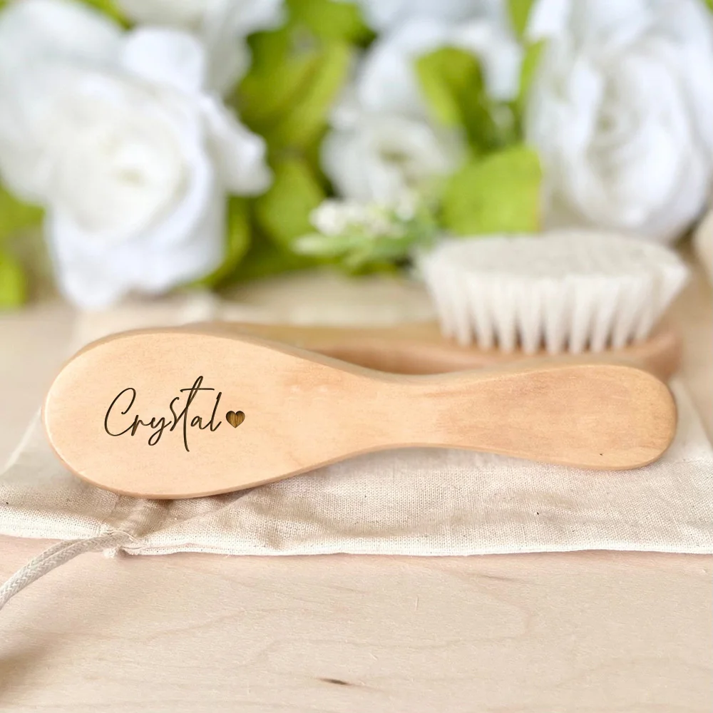 Personalized Baby Hairbrushes Engrave Infant Name Wooden Newborn Hair Brush Comb Birth/Baptism/Birthday Baby Shower Gifts 3