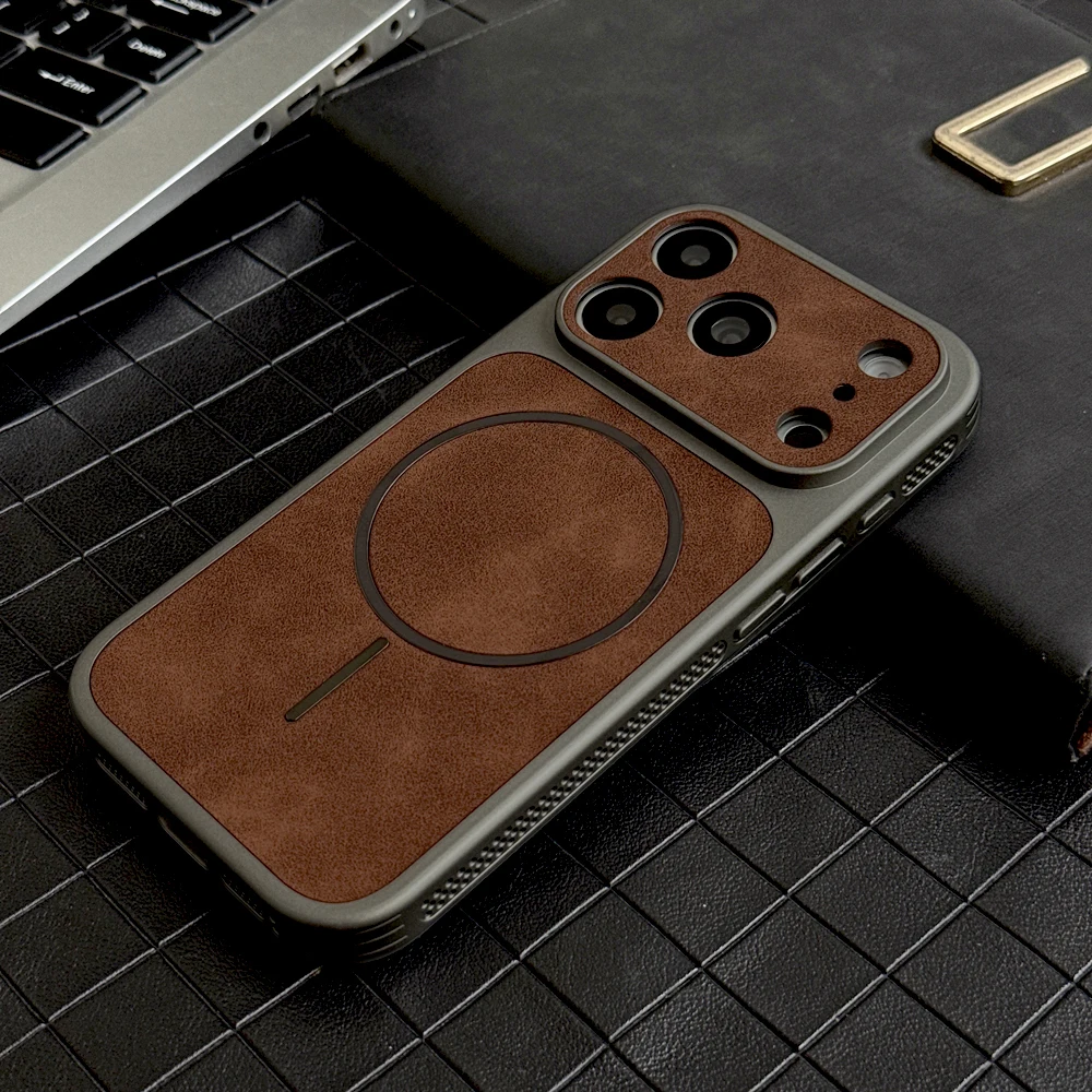 Luxury Faux Leather Case with Heat Dissipation and Wireless Charging Compatibility