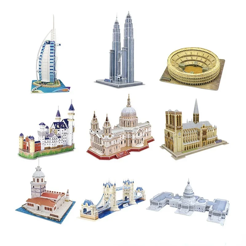 DIY 3D Puzzle World Attractions Building Castle Model Dimensional Paper Jigsaw Puzzle Children's Educational Toys for Kids puzzle 3d building kids puzzles paper plaything for ages 8 10 aldult architectural educational