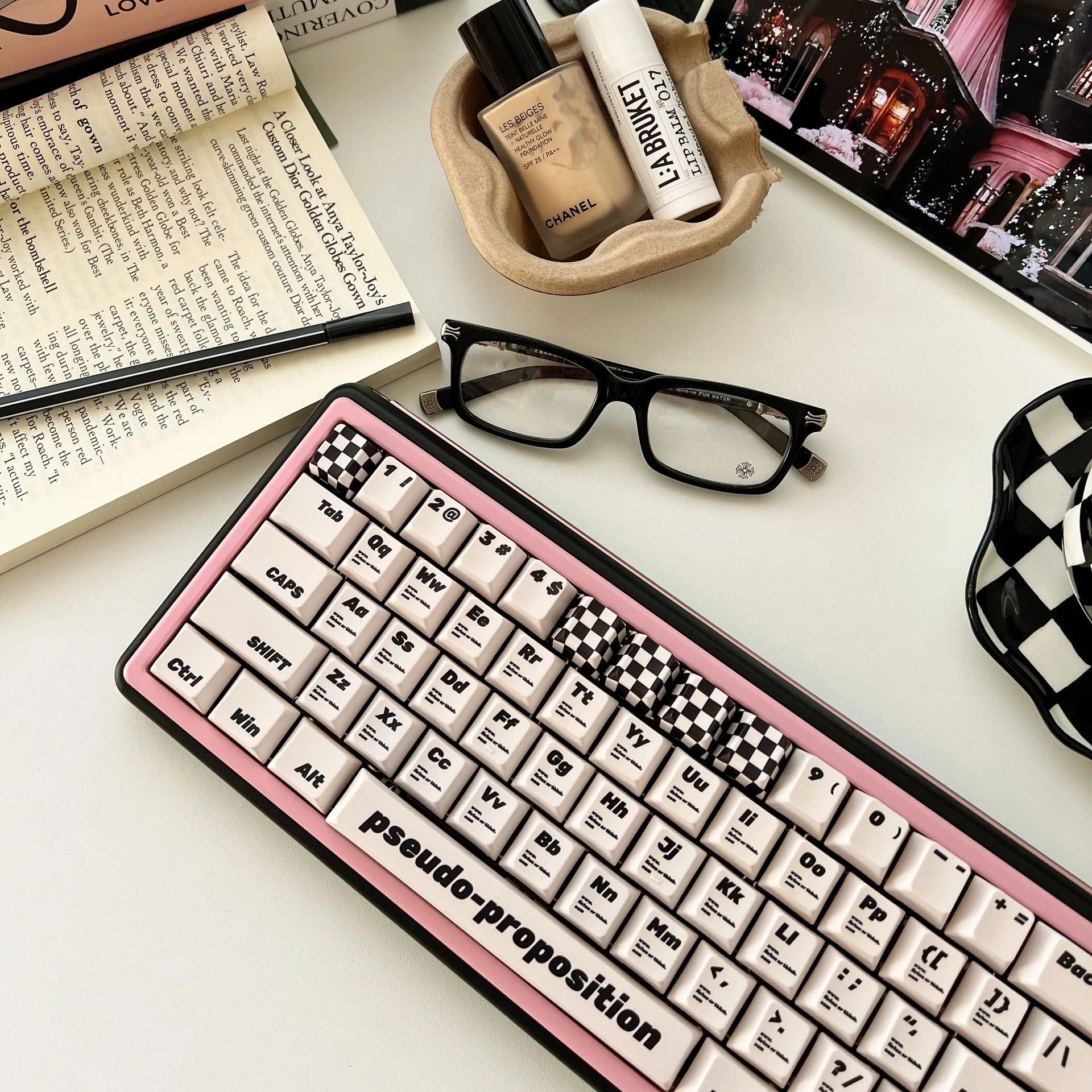 Checkerboard Retro Keycap Estilo Preto e Branco Alto Material Pbt Apto para Ansi Layout Iso Teclado Mecânico Faça Você Mesmo 133 Teclas - Imagem 6