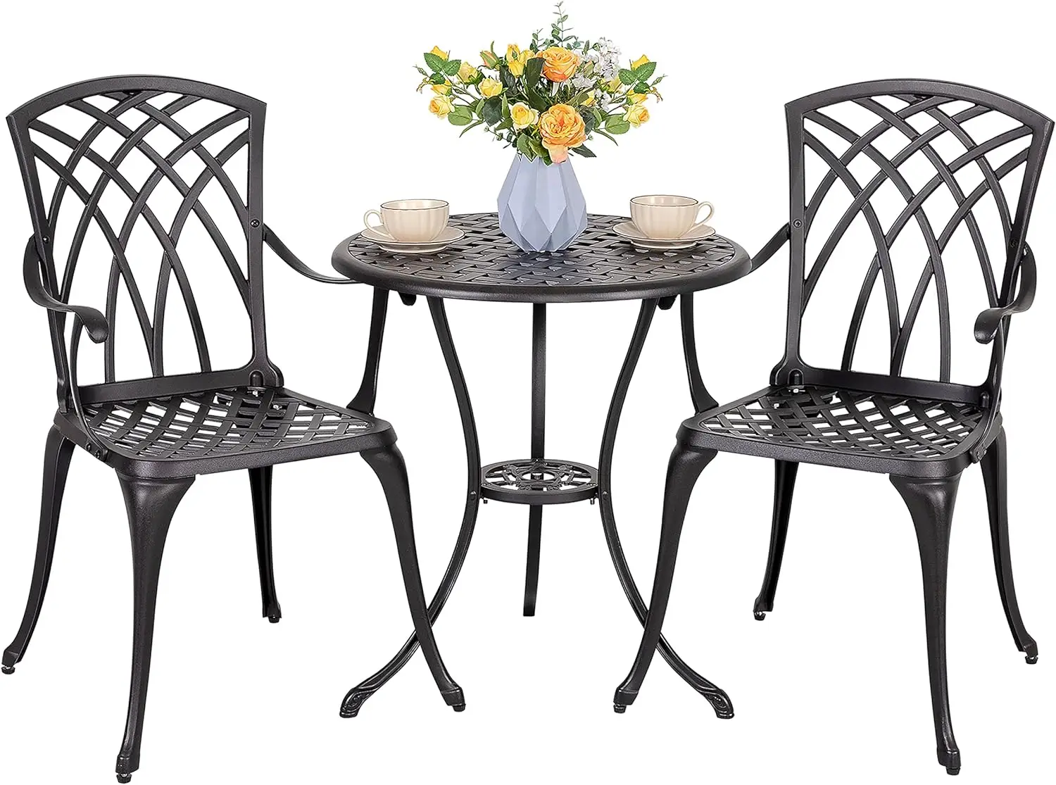 

Patio Bistro Sets 3 Piece Cast Aluminum Bistro Table and Chairs Set with Umbrella Hole Bistro Set of 2 for Patio Backyard, Black