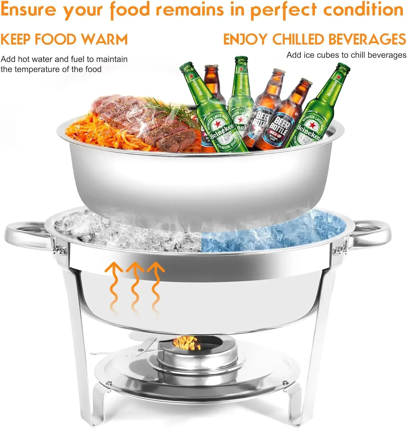 Dervipas Upgraded 4 Pack 5QT Chafing Dish Buffet Set, Stainless Steel Round Chafers for Catering with Glass Viewing Lid & Lid Ho