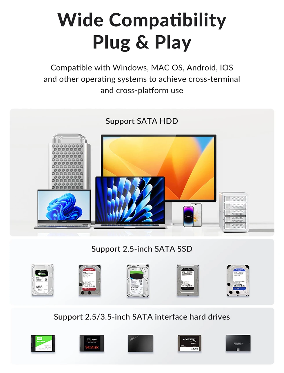 Yottamaster 2.5"3.5"inch 10Gbps SATA HDD SSD Enclosure Type C HD External Case USB3.1 Daisy Chain Hard Drive Storage Box for MAC