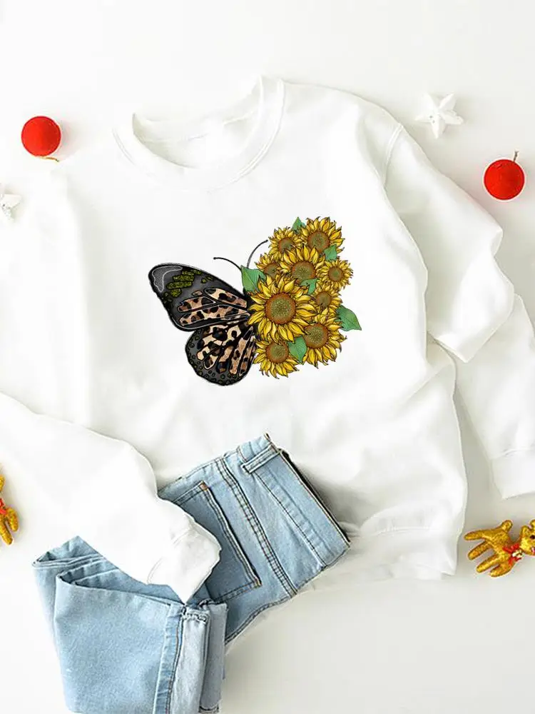 

Women Fashion Print Sweatshirts Clothes Ladies Clothing Leopard Butterfly 90s Trend Sweet Fleece Long Sleeve Graphic Pullovers