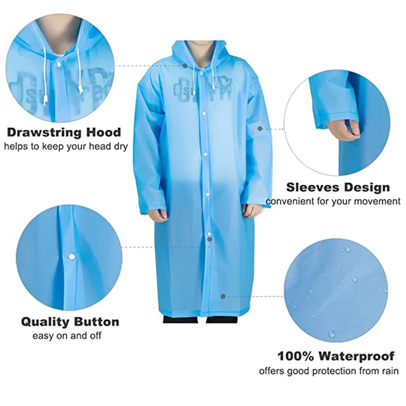 Fashion EVA Unisex Raincoat Reusable Thickened Waterproof High Quality  Women Men Camping Transparent Poncho Adult Rainwear Suit
