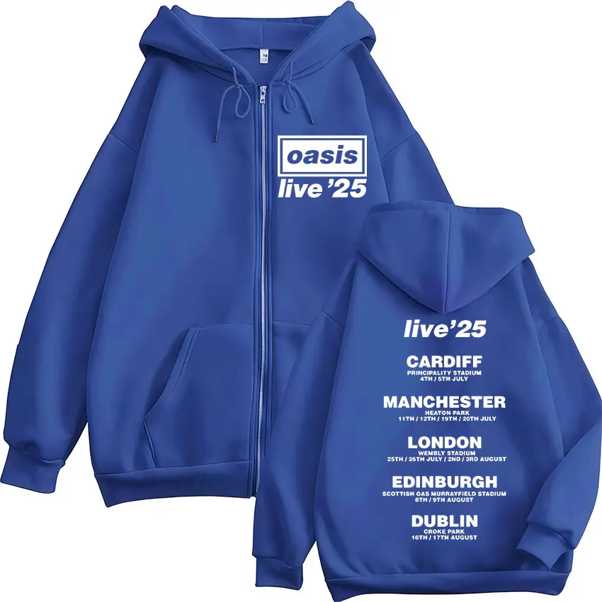 O-Oasis Live 25 Tour 2025 Rock Band Zipper Hoodies Retro Oversized
