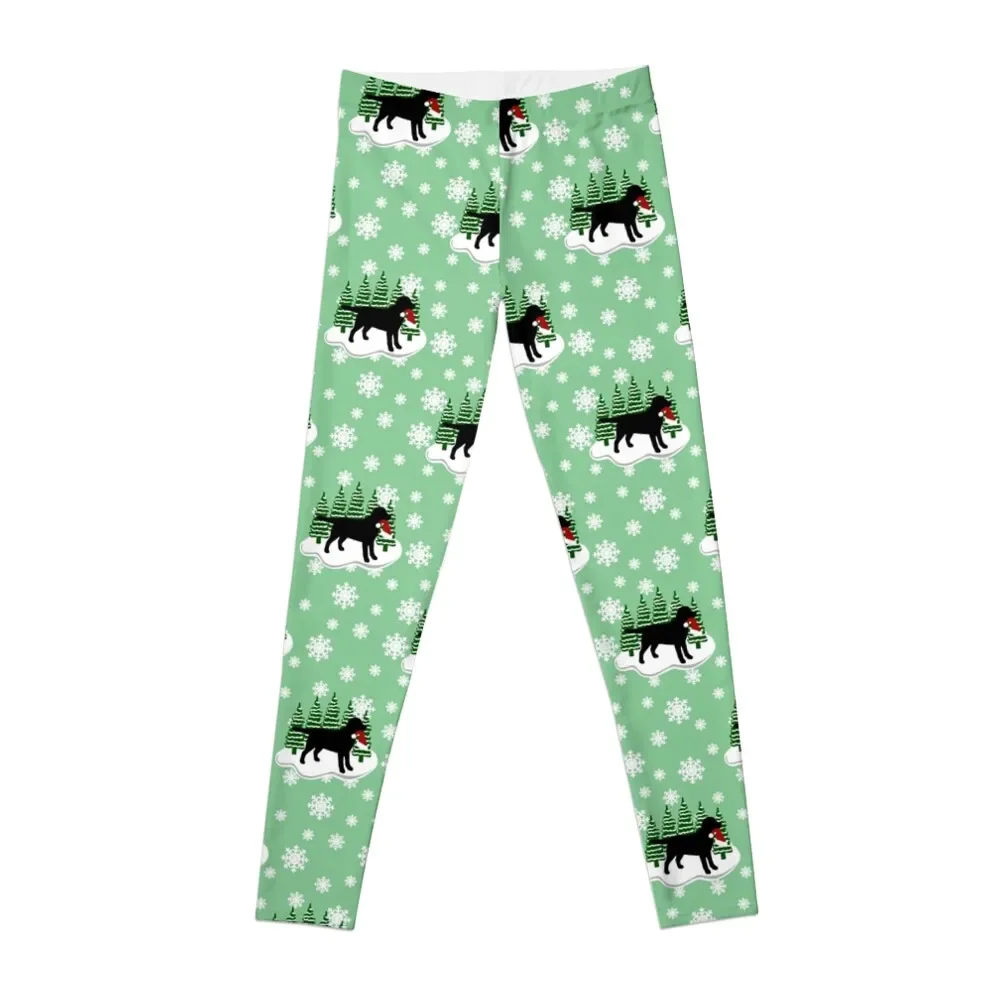 

Christmas Black Labrador Silhouette Santa Hat Leggings sportswear for gym Women's push up Womens Leggings