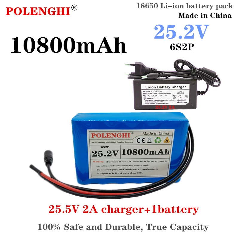 

POLENGHI 24V 10.8Ah 6s2p 18650 lithium-ion battery 25.2V 10800mAh electric bicycle light motorcycle lithium-ion belt BMS+charger