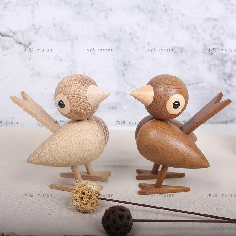 

Denmark Nordic style wood sparrow bird ornaments American puppet wooden play room study desktop accessories