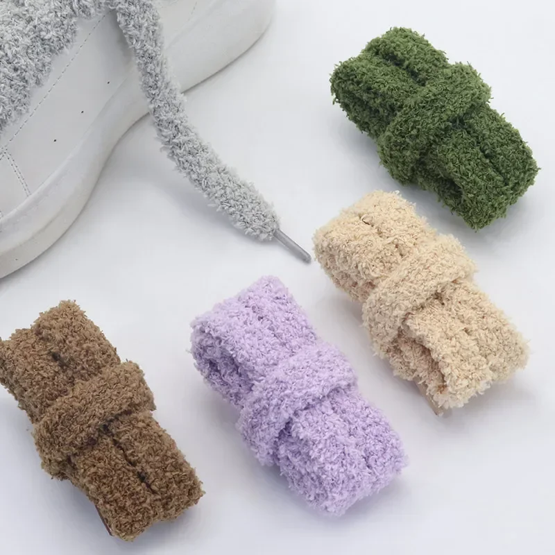 Shoe Laces 1.5cm Wide Flat Plush Towel Big Fat Shoelaces Fluffy Fuzzy Casual For Women Lady Shoes