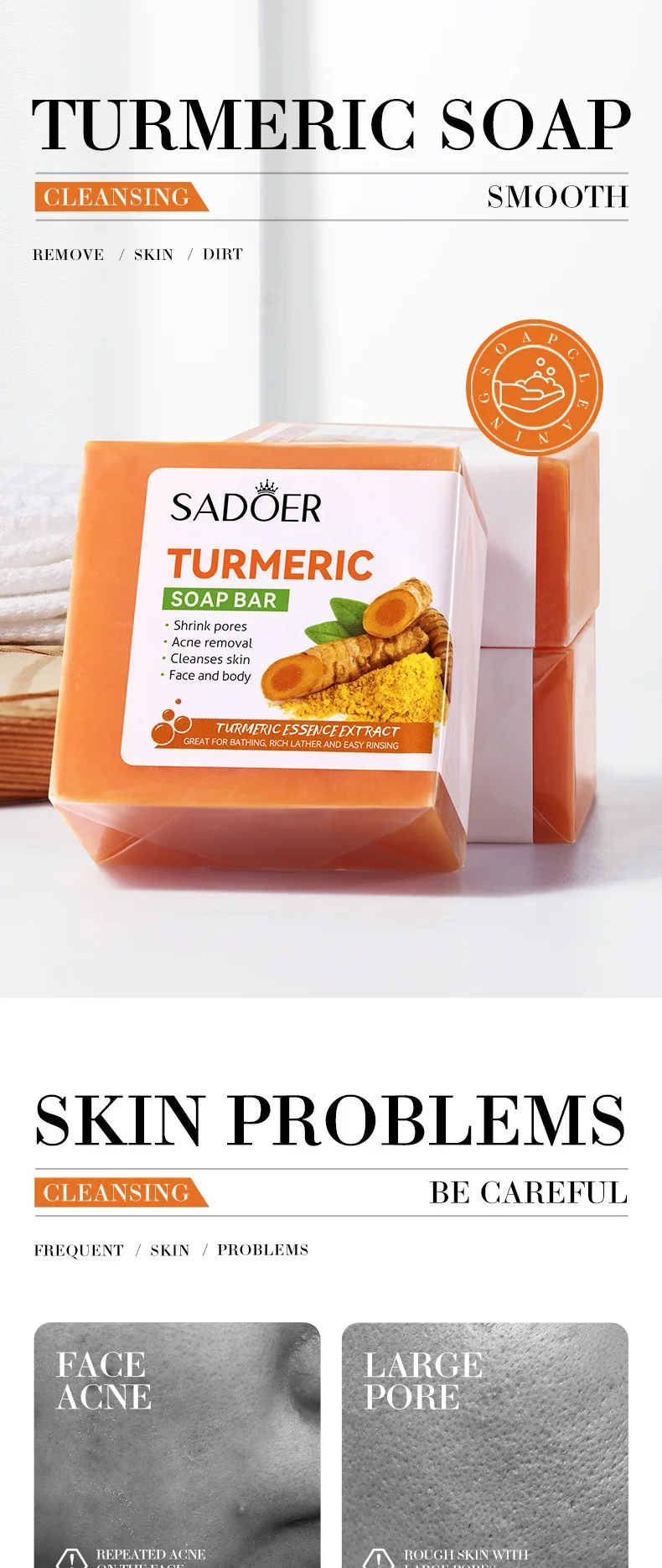 Description Picture 2 of item100g Turmeric Handmade Soap Cleansing Bath Essential Oil Soap Vitamin C and Kojic Acid Soap Moisturizing & Improving Drying Skin