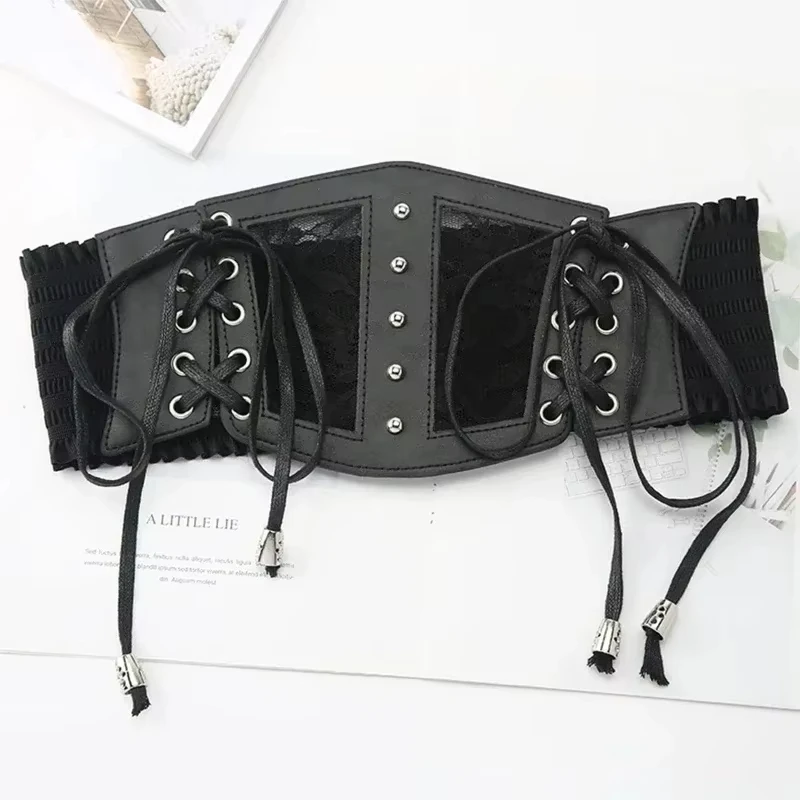 Retro Ladies's Elastic Lace Buckle  Lace Corset Belts Goth Punk Dress Corset Black Belt For Women On Shirt Dress Girdle Corset