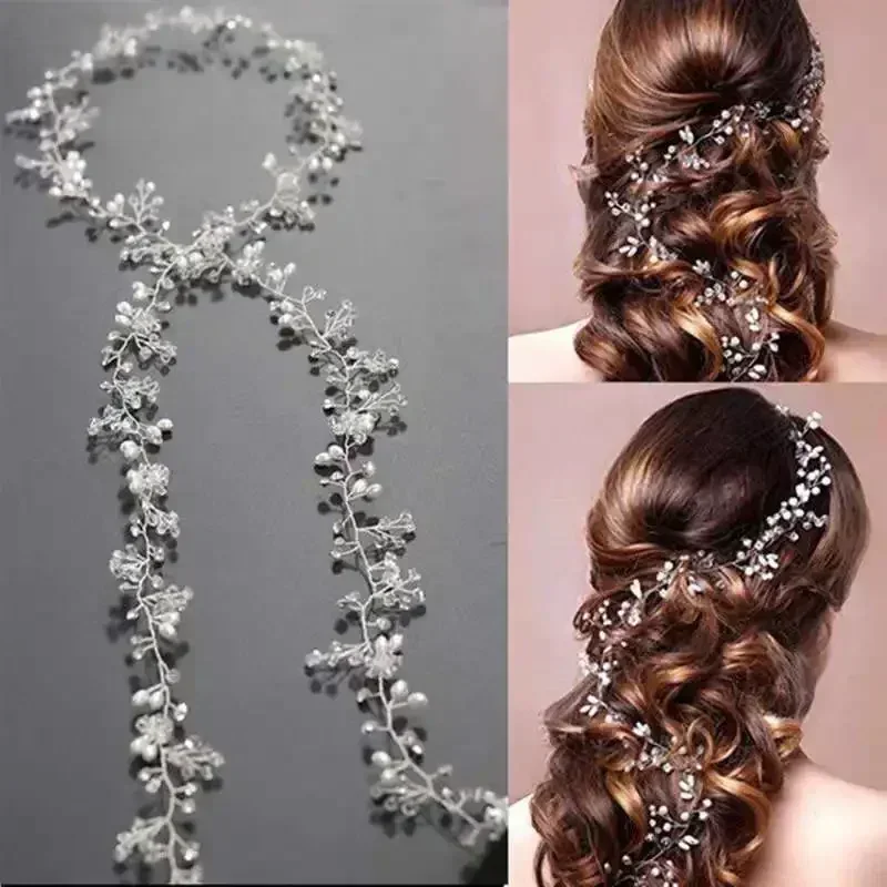 Wedding Hair Accessories Crystal Pearl Vine Head Belt Bridal  Ornaments Fashion Jewelry Bride Headdress Headbands Accessory - 2
