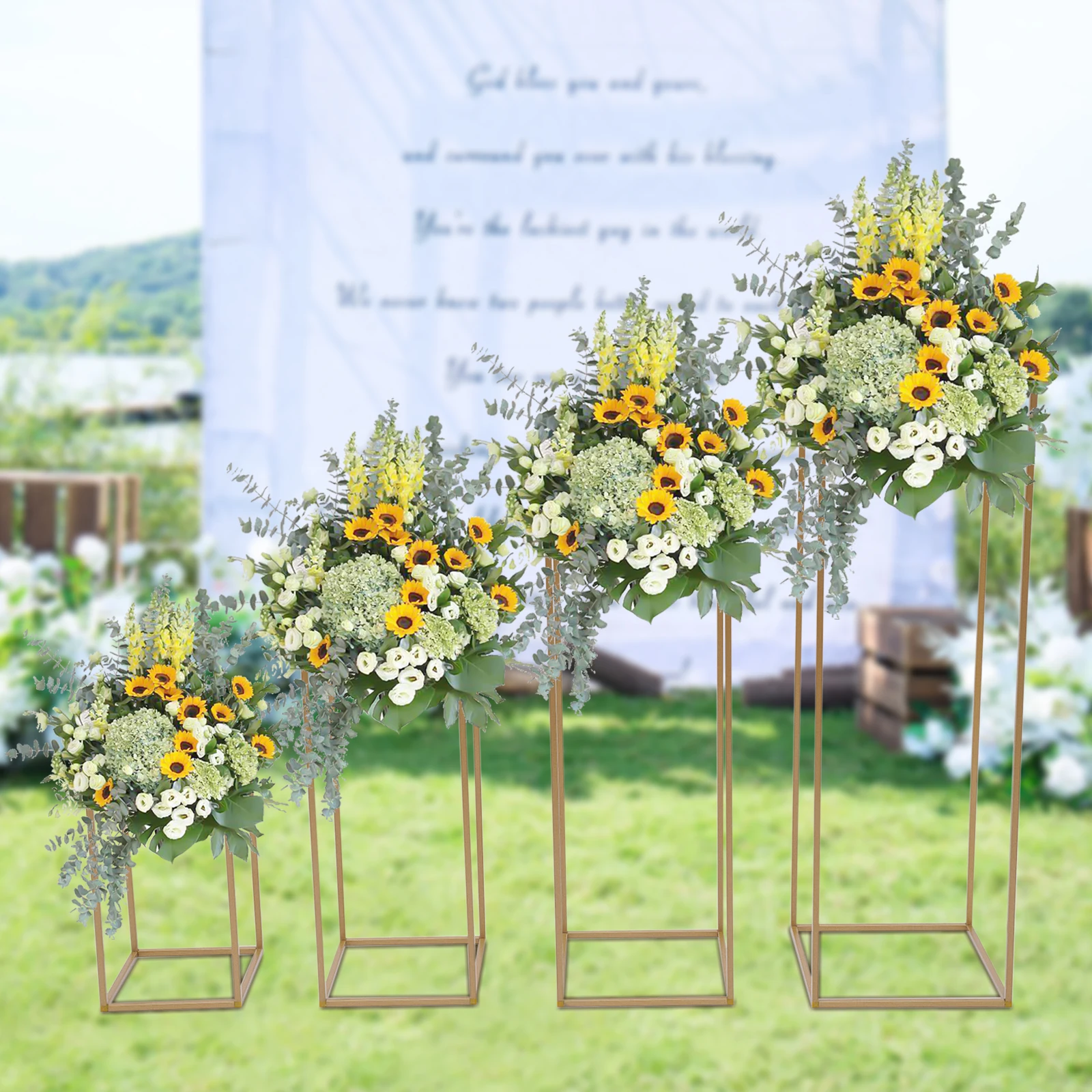 4Pcs Metal Plating Floral Decor Vase Floor Column Stand Road Lead Wedding Supply wedding flower stand
