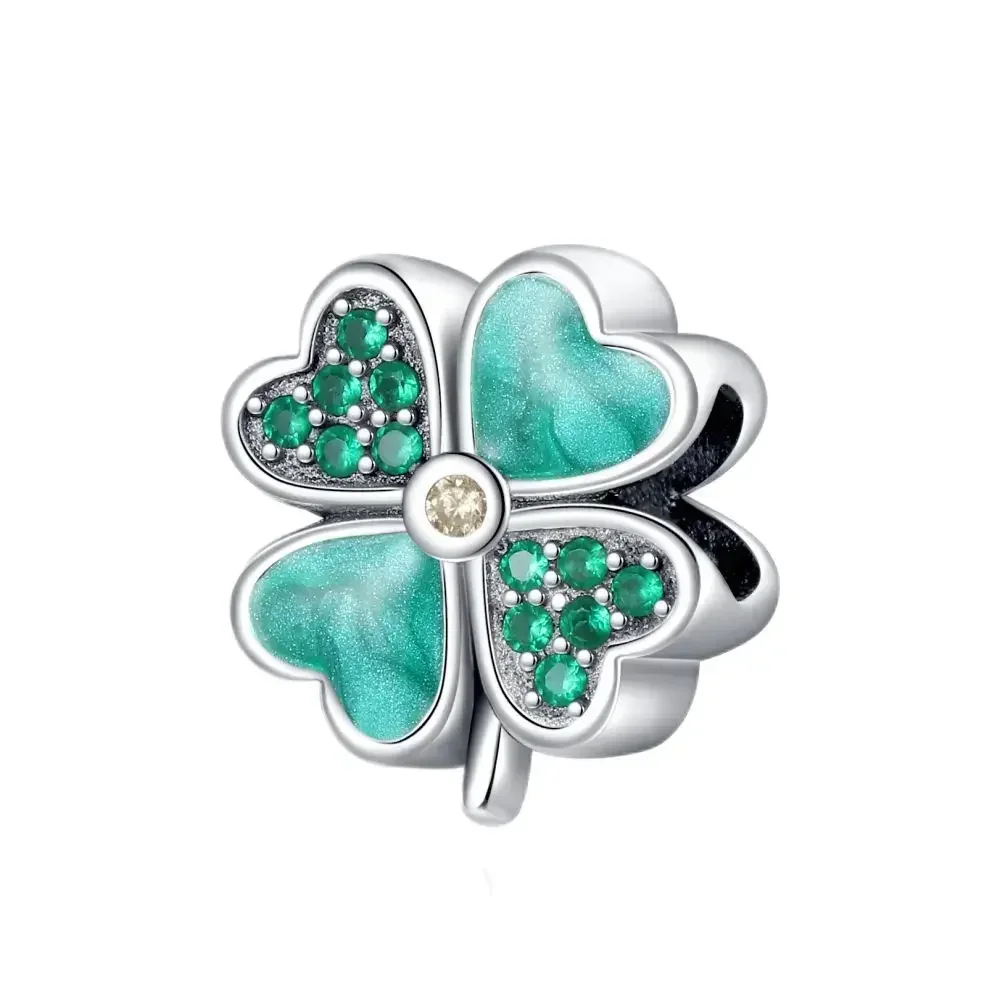 925 Sterling Silver Green Series Four-leaved Clover Pendant Fine Beads Fit Original 925  Bracelet Charms Women Jewelry 3