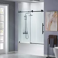Frameless Bathtub Shower Doors 56-60"" Width X 62""Height With 3/8""(10Mm) Clear Tempered Glass In Matte Black Finish 2