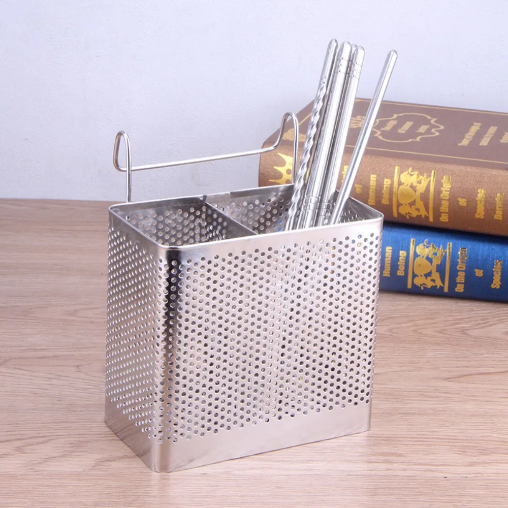 Stainless steel chopsticks fork spoon holder cookware rack organizer cutlery dryer drainer shelf with hooks kitchen accessories