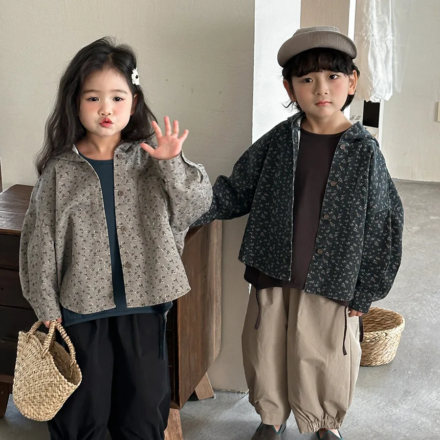 아동복 키즈 캐주얼 자켓 2026 봄 신상 플로럴 후드 자켓 남아 여아 레트로 키즈 긴팔 가디건 자켓