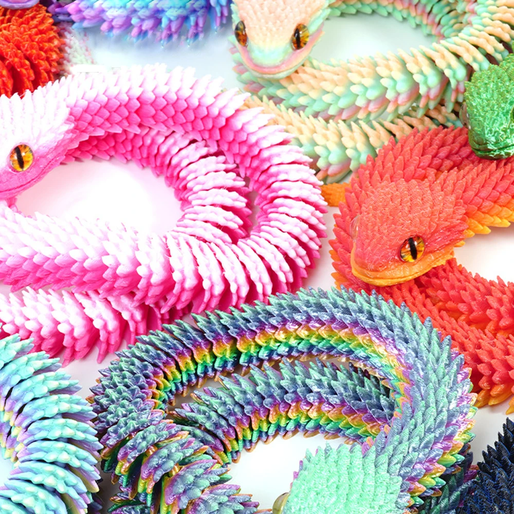 30/40cm 3D Printed Snake Toys Funny Rotatable Articulated Printed Snake Craft Ornament Simulation Animal Home Desktop Ornament