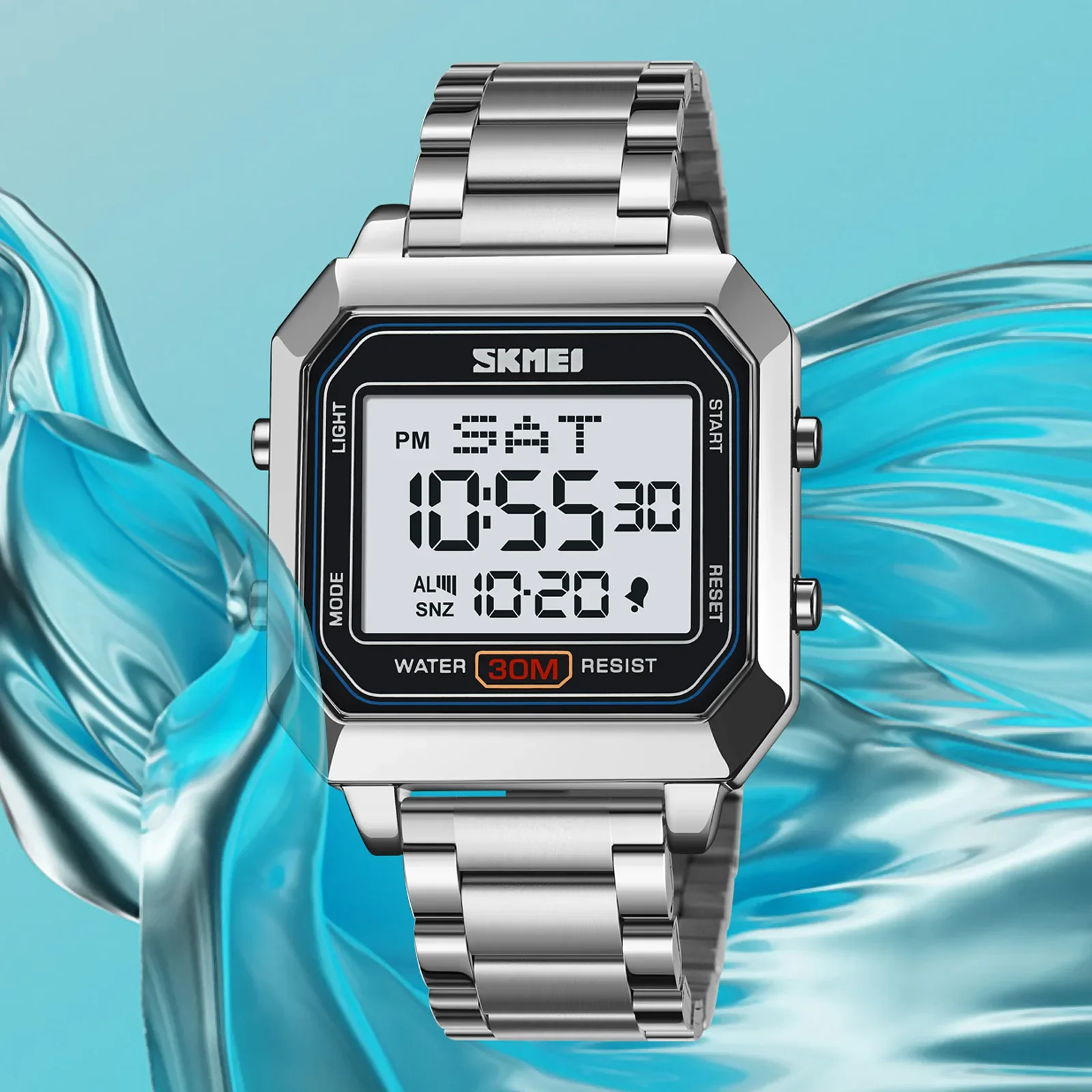 SKMEI Men's Electronic Square Steel Band Student Multi functional Sports Waterproof Night Glow Electronic Watch 2149 3