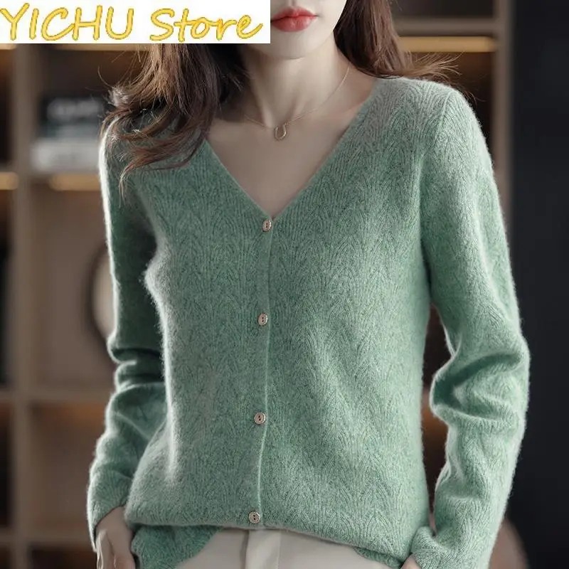 

New Autumn /Winter Cashmere Sweater Woman Pure wool V-neck Cardigan Casual Korean Fashion Knit Top Female Jacket
