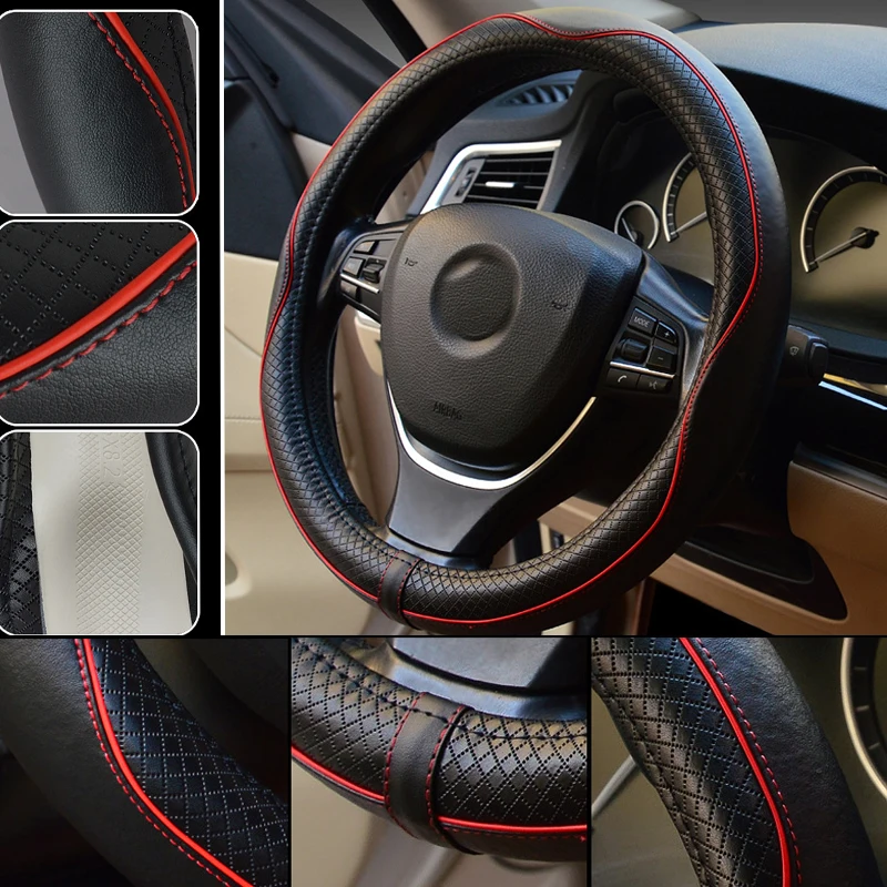 Genuine Leather Universal Black Car Steering Wheel Cover Protector W