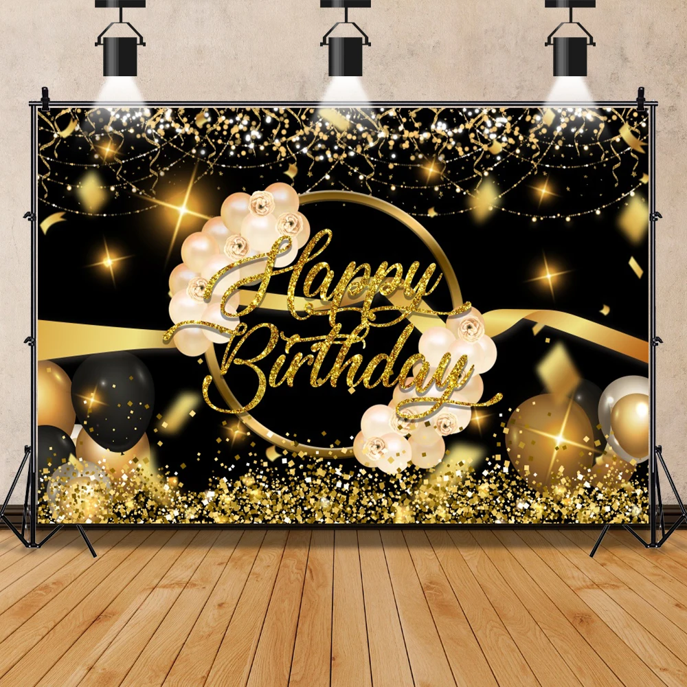 Photo Backdrop Happy Birthday Balloons Decor Golden Crown Glitters Name  Customized Poster Portrait Photography Background Banner - Backgrounds -  AliExpress
