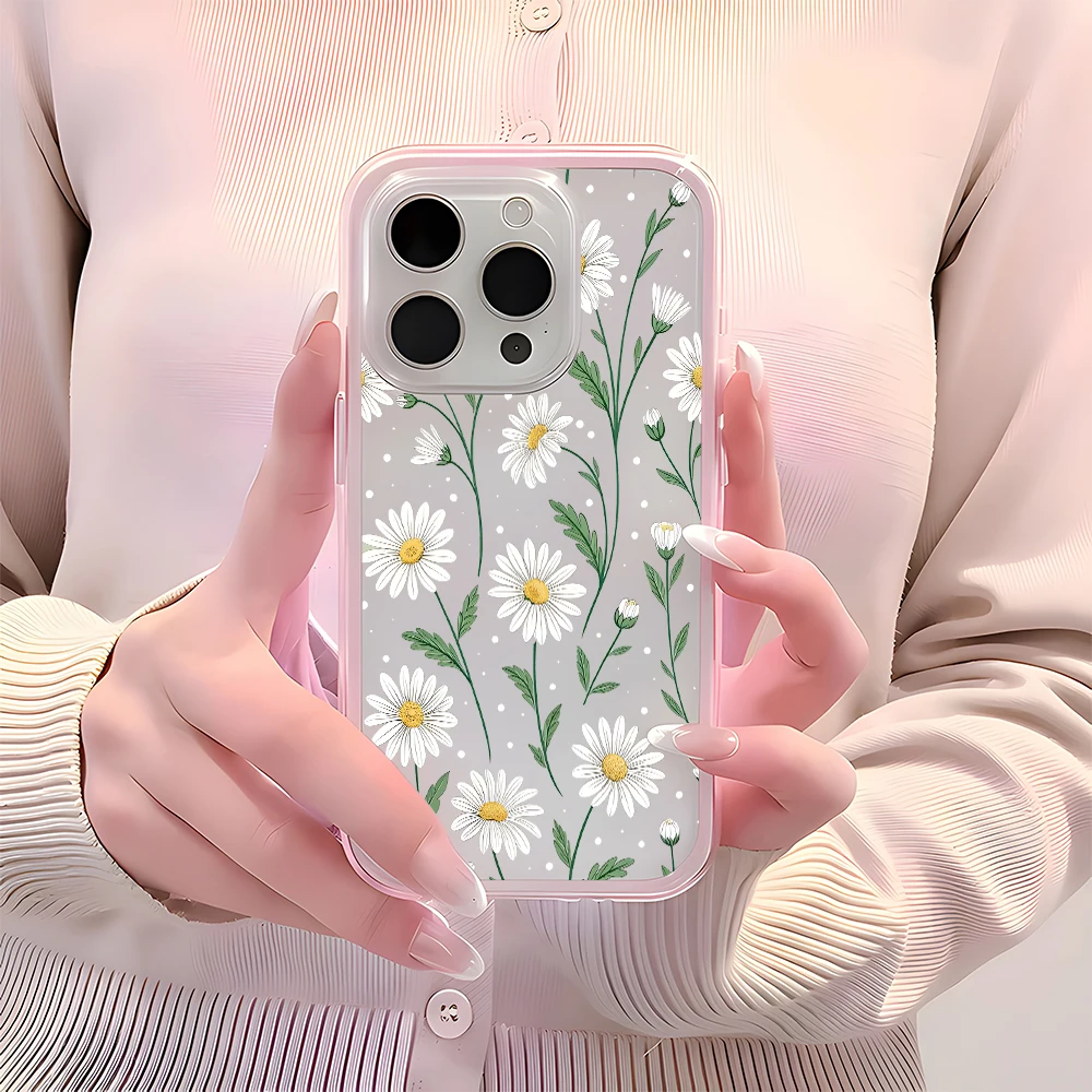 Fresh Daisy Floral Pattern Clear Phone Case - Candy Color Soft Cover